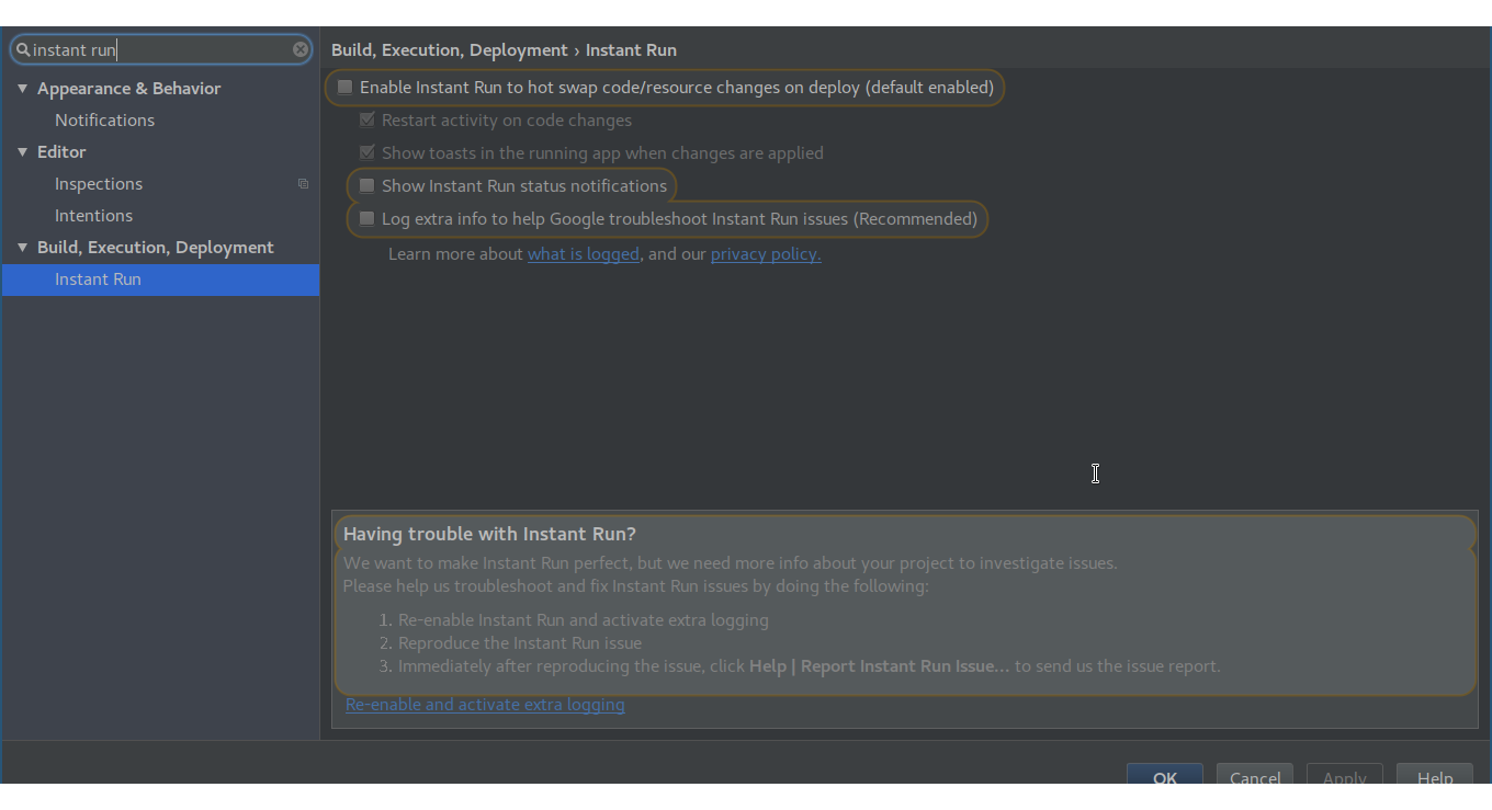 Android Studio Instant Run