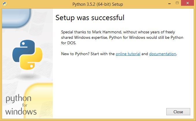 Python installation finished