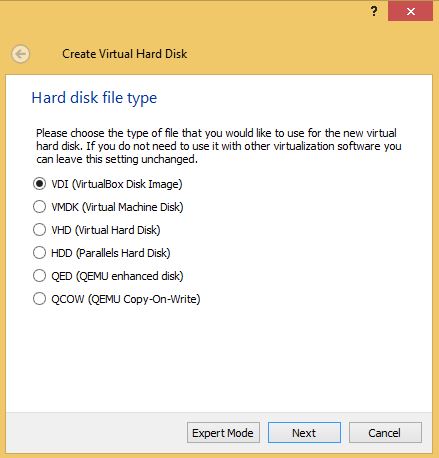 VirtualBox Hard Drive Type